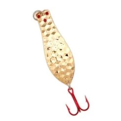 Yellow Bird - Premium Doctor Spoon With Red LazerSharp Hooks In (PM502) Hex Hammered Gold - 2.5" 3/8oz